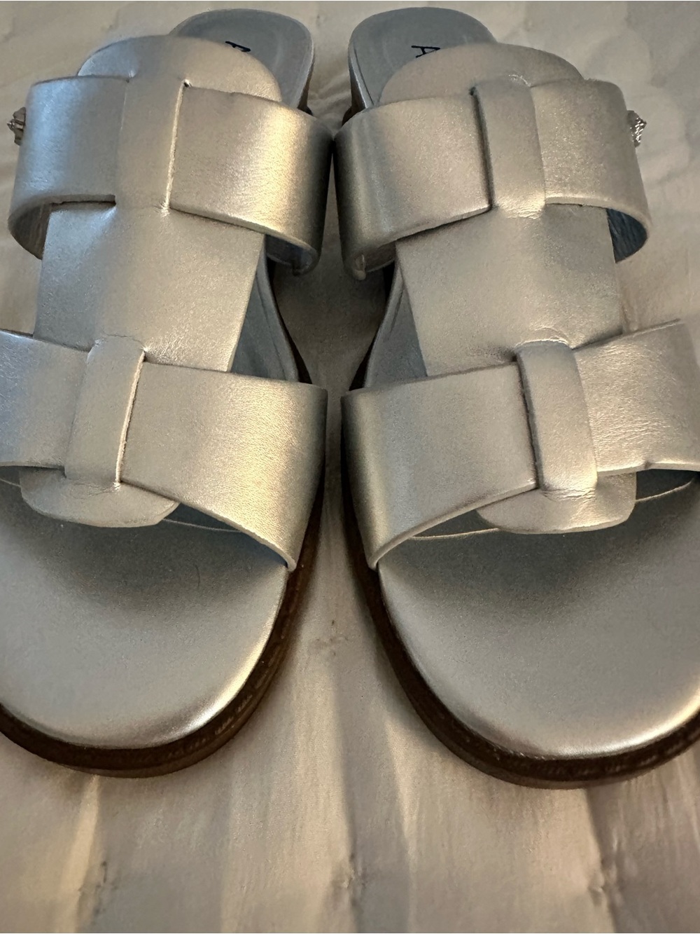 Anne Klein Metallic Silver Woven Slide Sandals - Comfortable Women's Slides